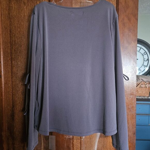 Simply Styled Purple Hue Tie Sleeve Blouse Relaxed Fit Long Sleeve Top M - Picture 2 of 7